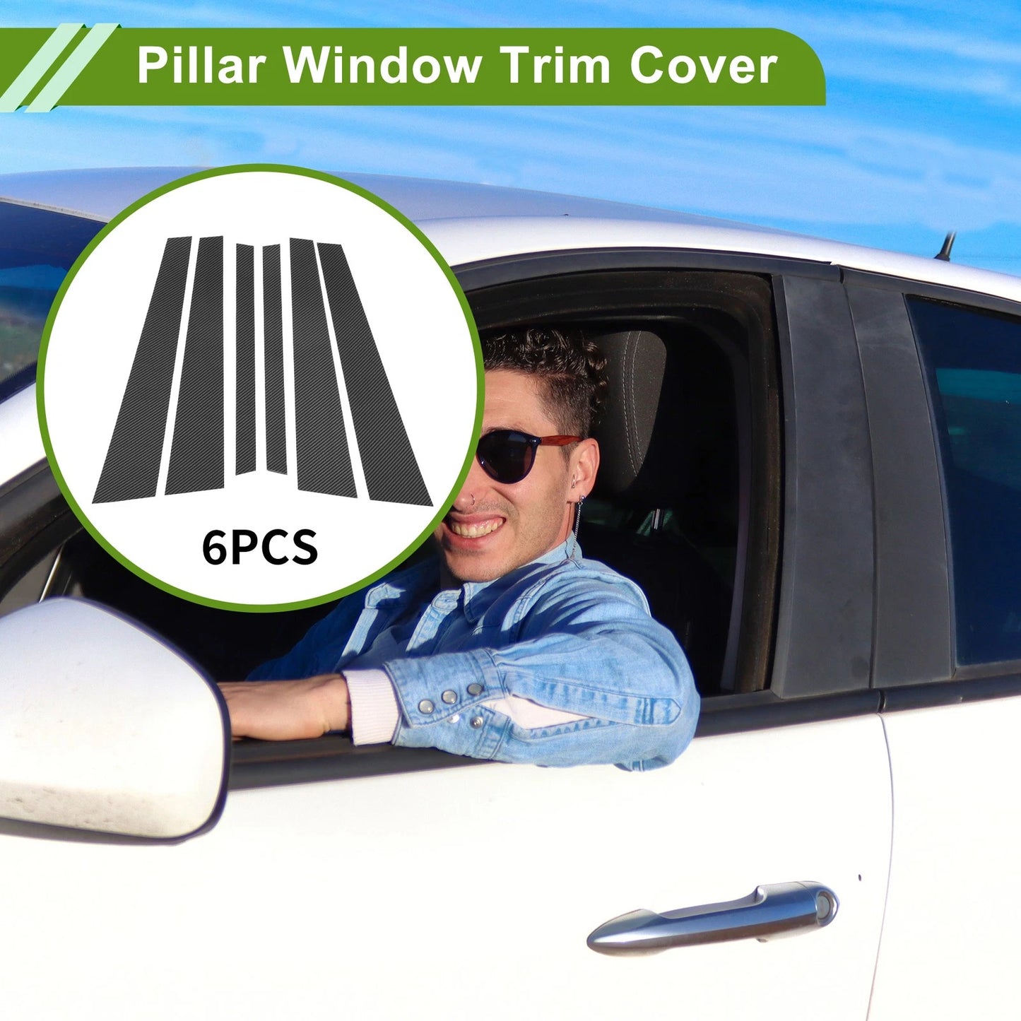6 Pcs Door Pillar Window Trim for BMW 7-Series (1995-2001) Carbon Fiber Black