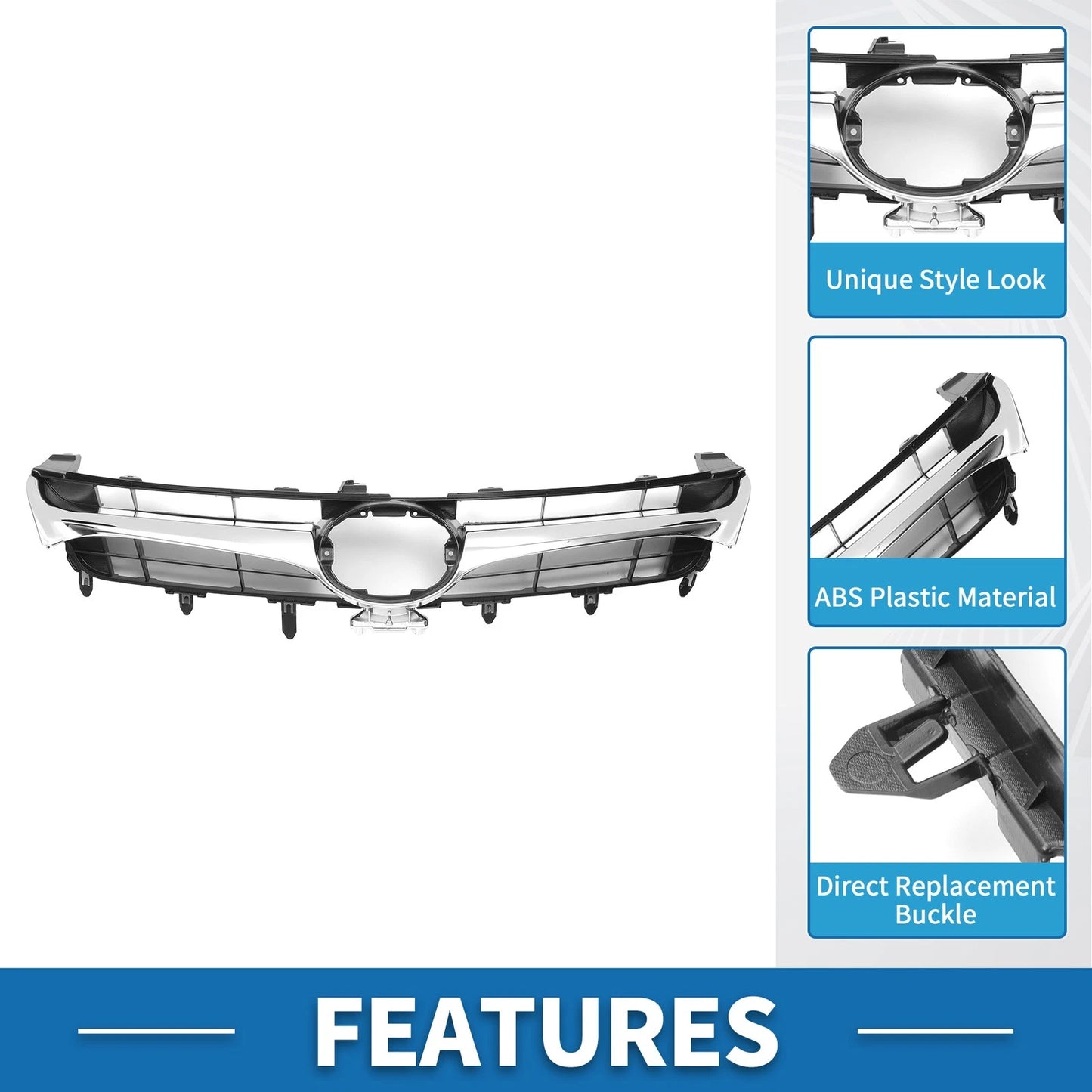 Front Bonnet Bumper Grille for Toyota Camry (2015) - Chrome Silver Black