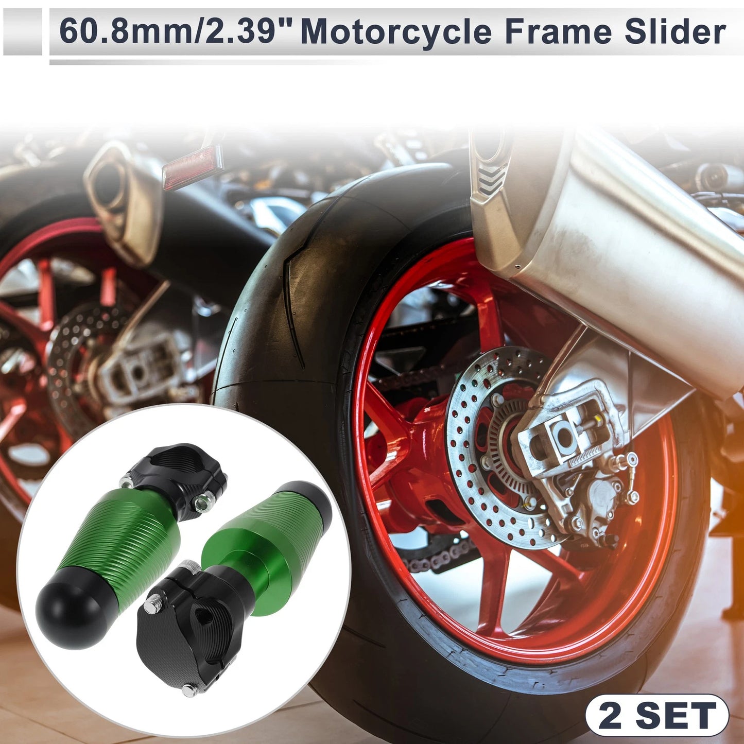 2 x 1.1"-1.3" Aluminum Alloy Motorcycle Slider Frame Green for Motorcycle