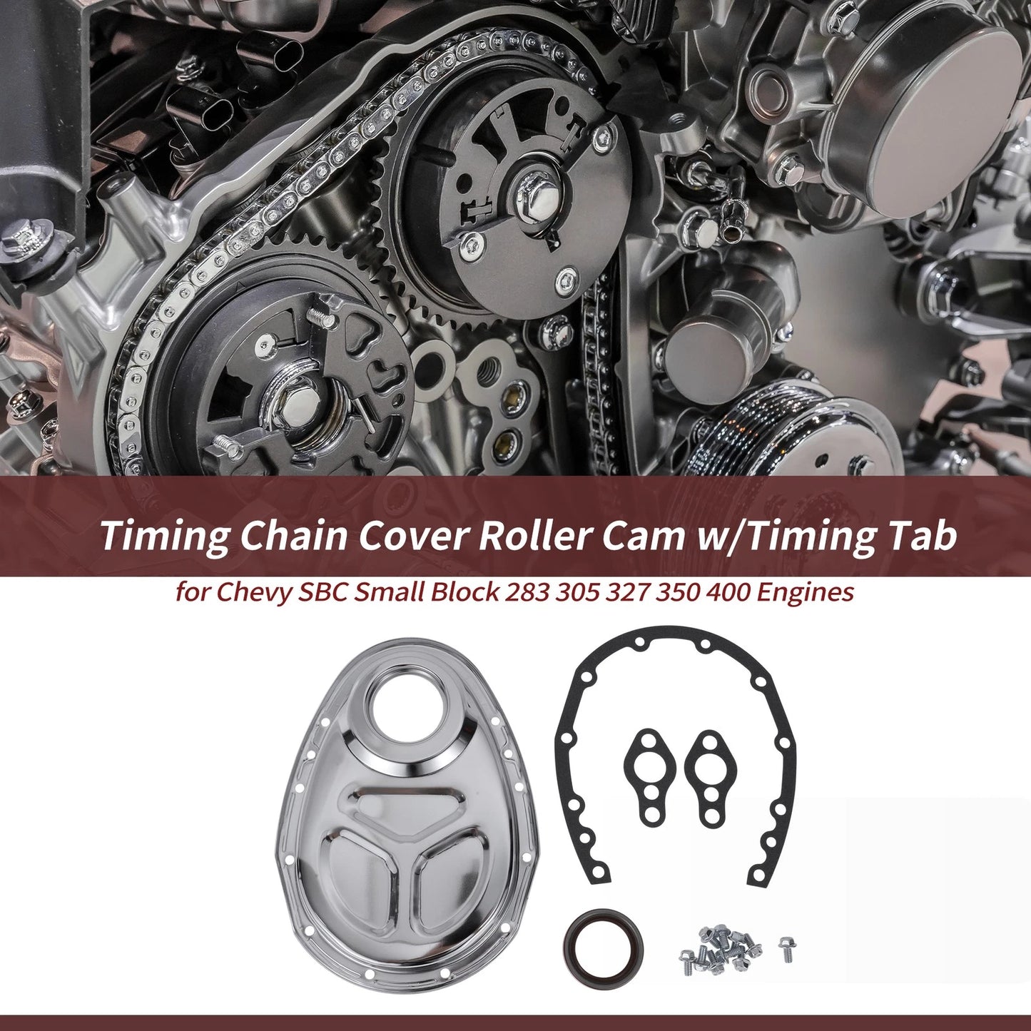 Timing Chain Cover Roller Cam w/Timing Tab for Chevy SBC Small Block