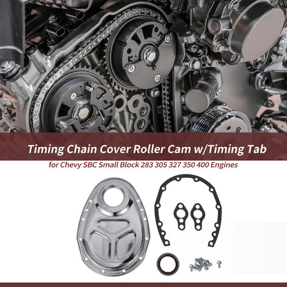 Timing Chain Cover Roller Cam w/Timing Tab for Chevy SBC Small Block