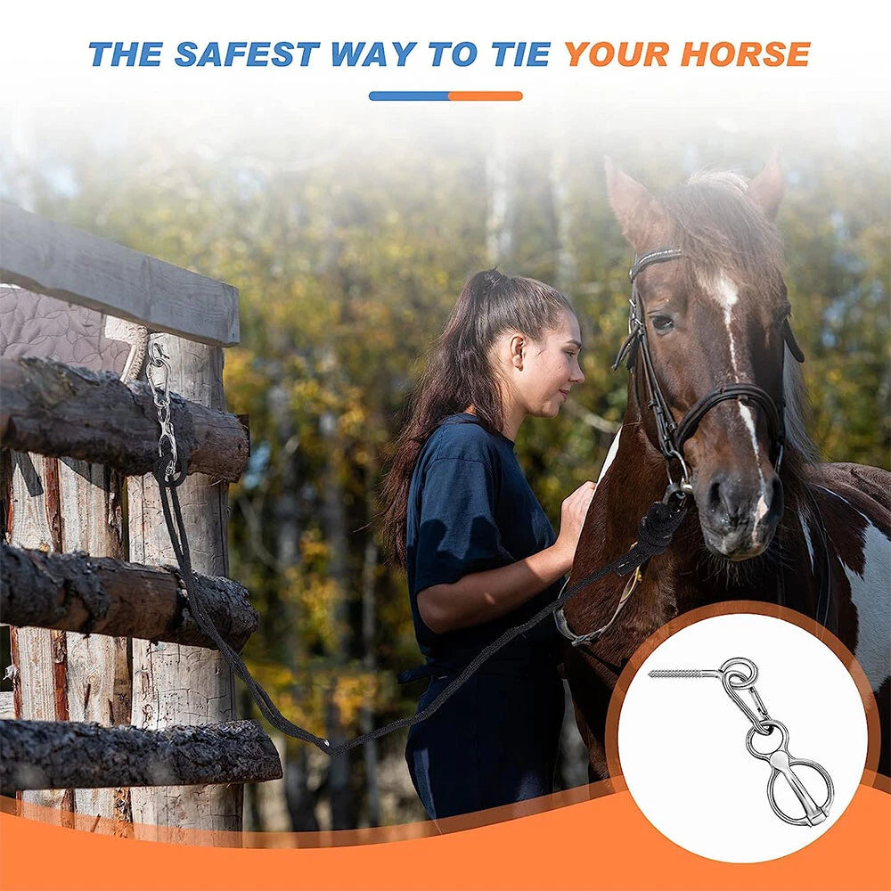 Horse Tie Ring with Eye Bolts & Snaps for Horses to Prevent Pulling