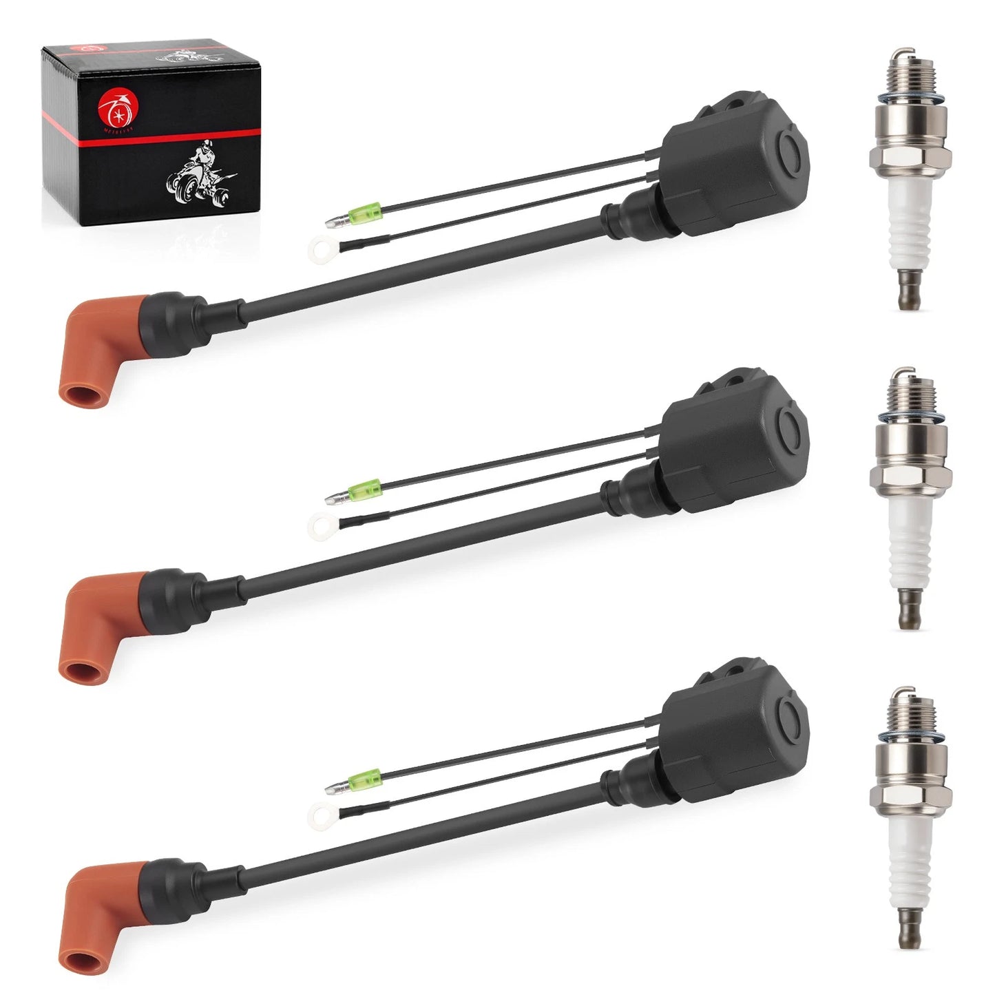 3 x Ignition coil & Spark Plug Wire Cap for Yamaha Outboard C55–C90 (1995–2004)