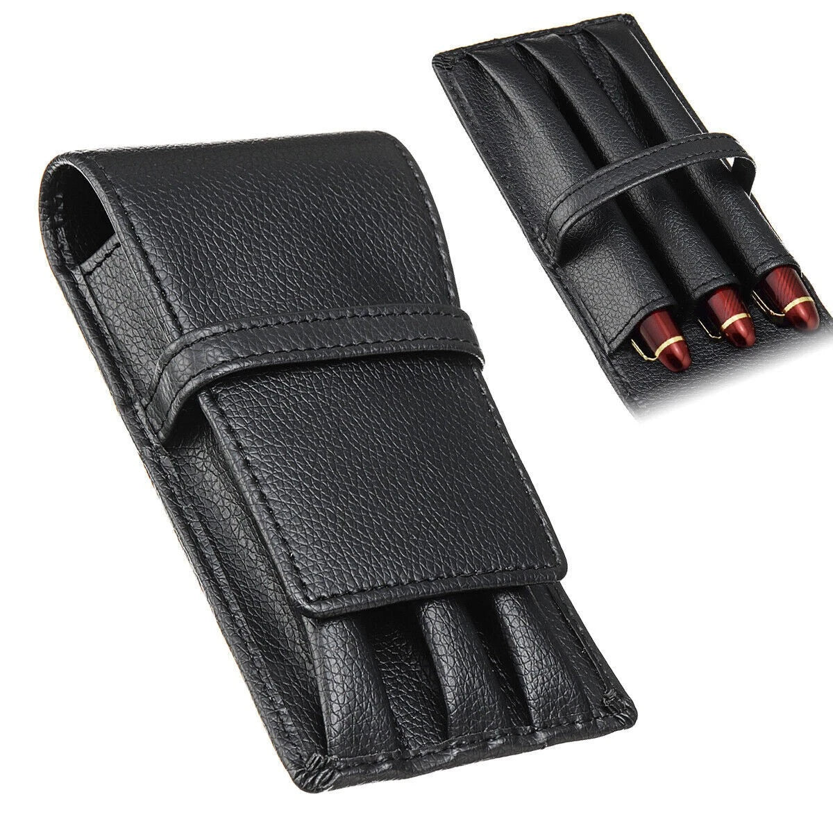 Pens Roller Storage Holder Leather Fountain Pen Case Pouch 3 Holes
