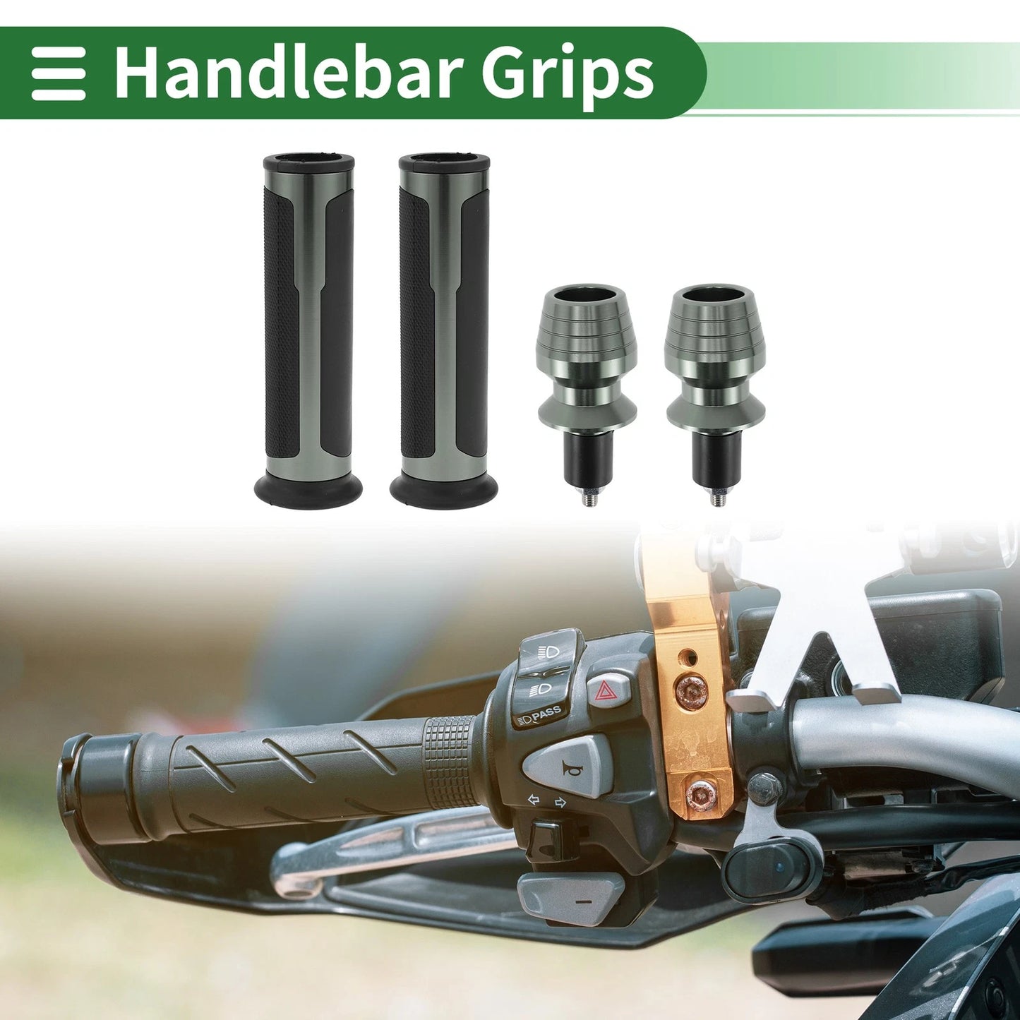 7/8" 22mm Hand Grips Rubber Titanium Tone for Motorcycle
