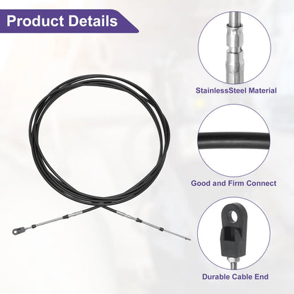 Throttle Control Cable 2 x 700cm 24ft Black with Fastening Head for Marine