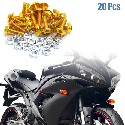 Bolts 20pcs M6 Gold Tone Aluminum Alloy Hex Socket Head for Motorcycle