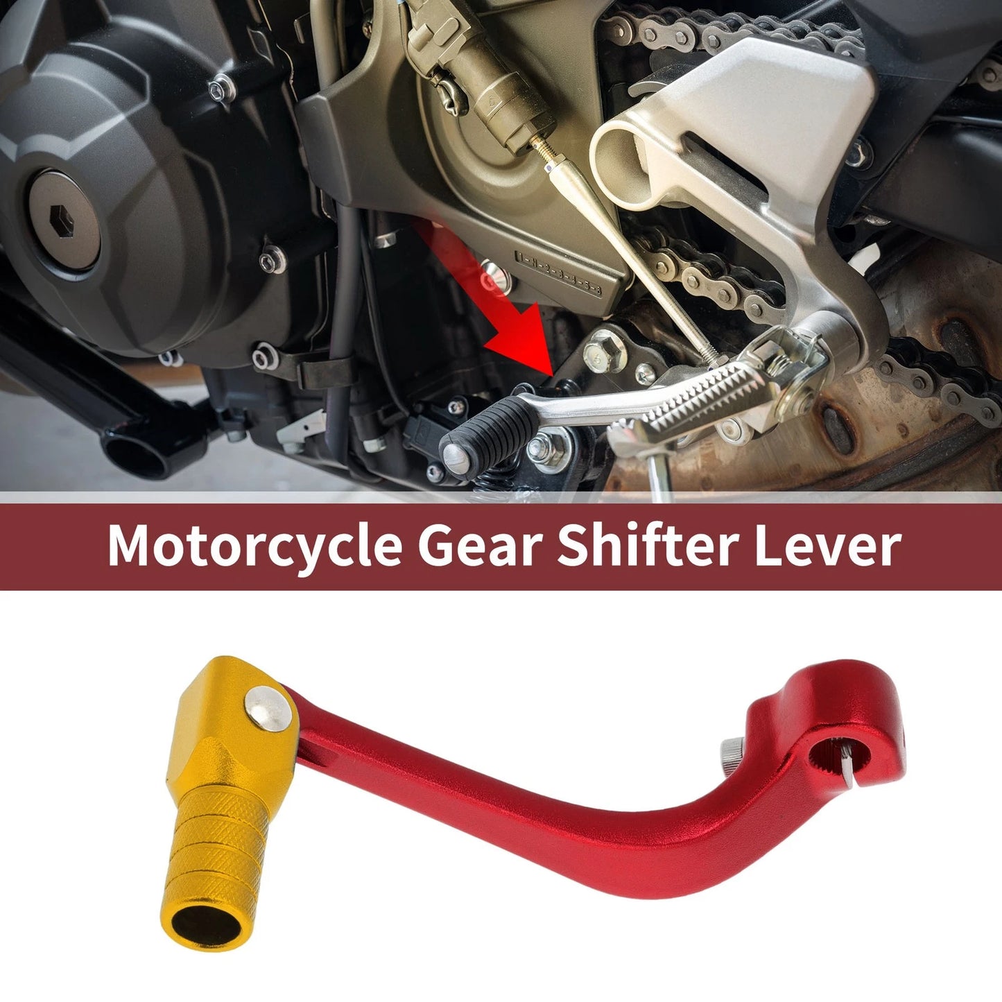 Folding Shifter Lever for Honda CRF110F (2013-2018) - Red & Gold Tone