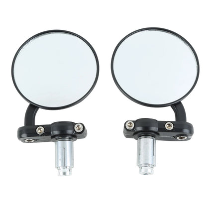Black Handle Bar End Rearview Mirror 3" Round 7/8" for BMW Harley Honda Suzuki