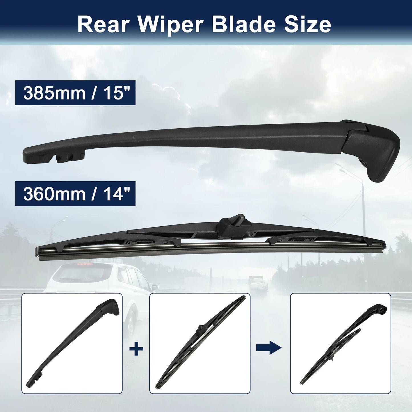 14" Rear Windshield Wiper Blade Arm Set for Honda Pilot (2009-2015)