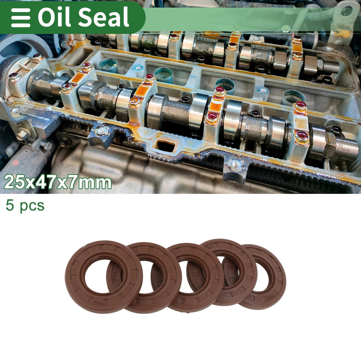 Oil Seal 25x47x7mm FKM Rubber Brown 5 Pcs