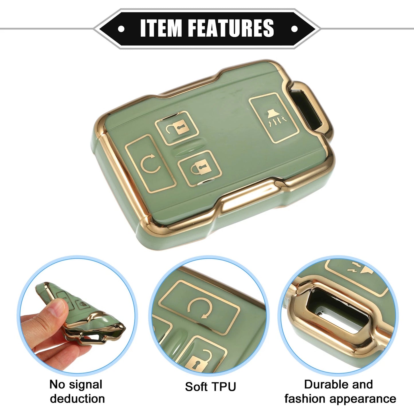 4 Buttons Remote Keyless Key Fob Cover for Chevy Suburban & GMC TPU Green