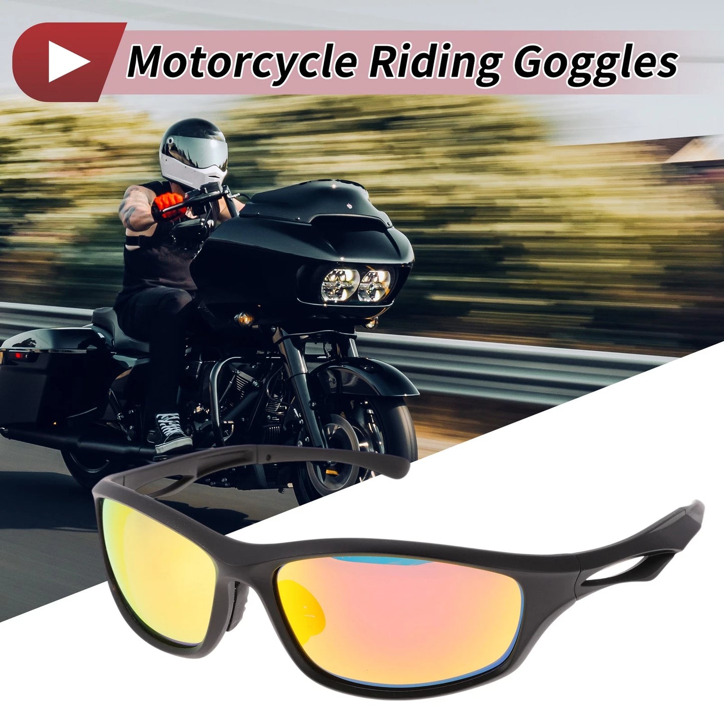 1 Pc Motorcycle Riding Goggles Red Lens Black Frame Tri-acetel Cellulose PC