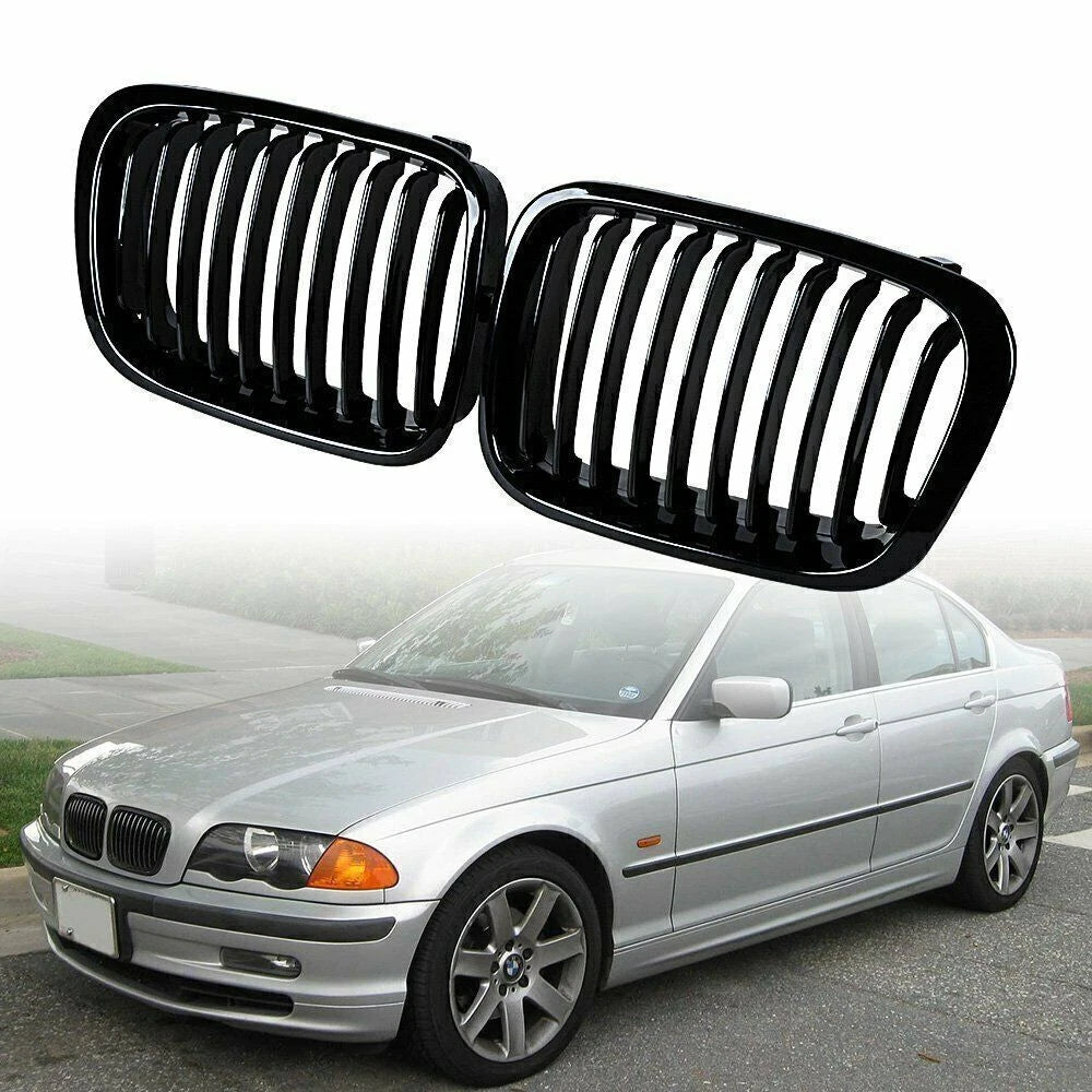 Gloss Black Front Kidney Grille for 1998-2001 BMW E46 Sedan 325i 328i 330i