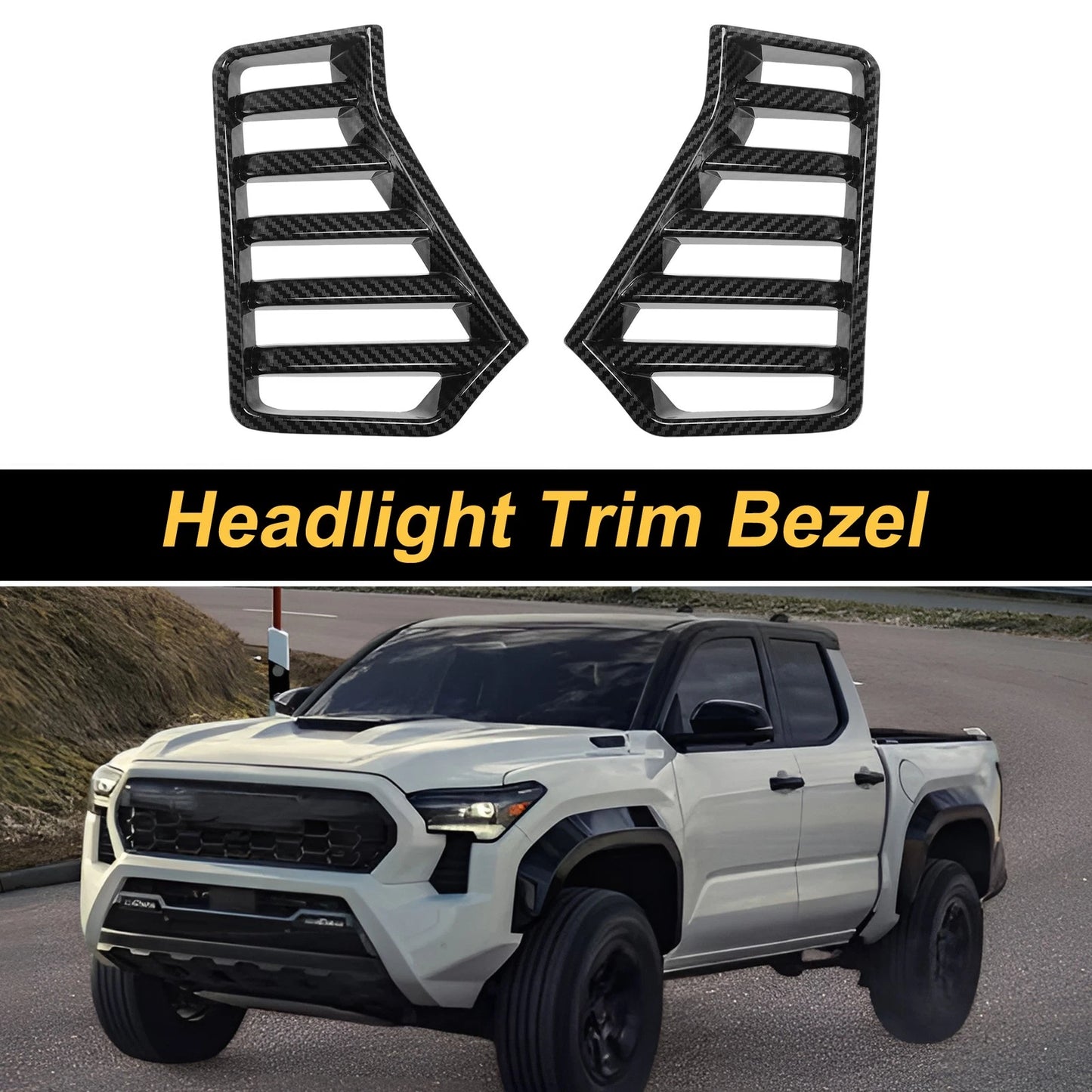Front Left Headlight Trim Bezel Carbon Fiber Black for Toyota Tacoma(2024–2026)