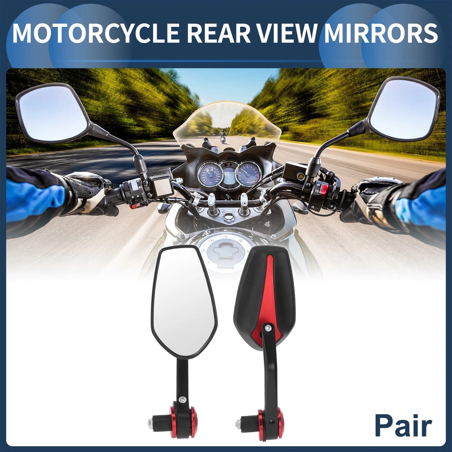 Pair Rear View Mirrors for Motorcycle Dual Sport Plastic