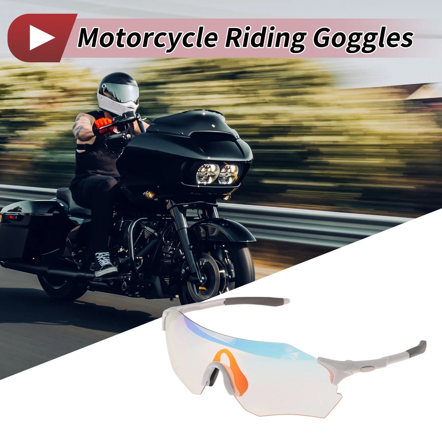 1 Set Motorcycle Riding Goggles Light Red Lens White Gray Frame PC TPU