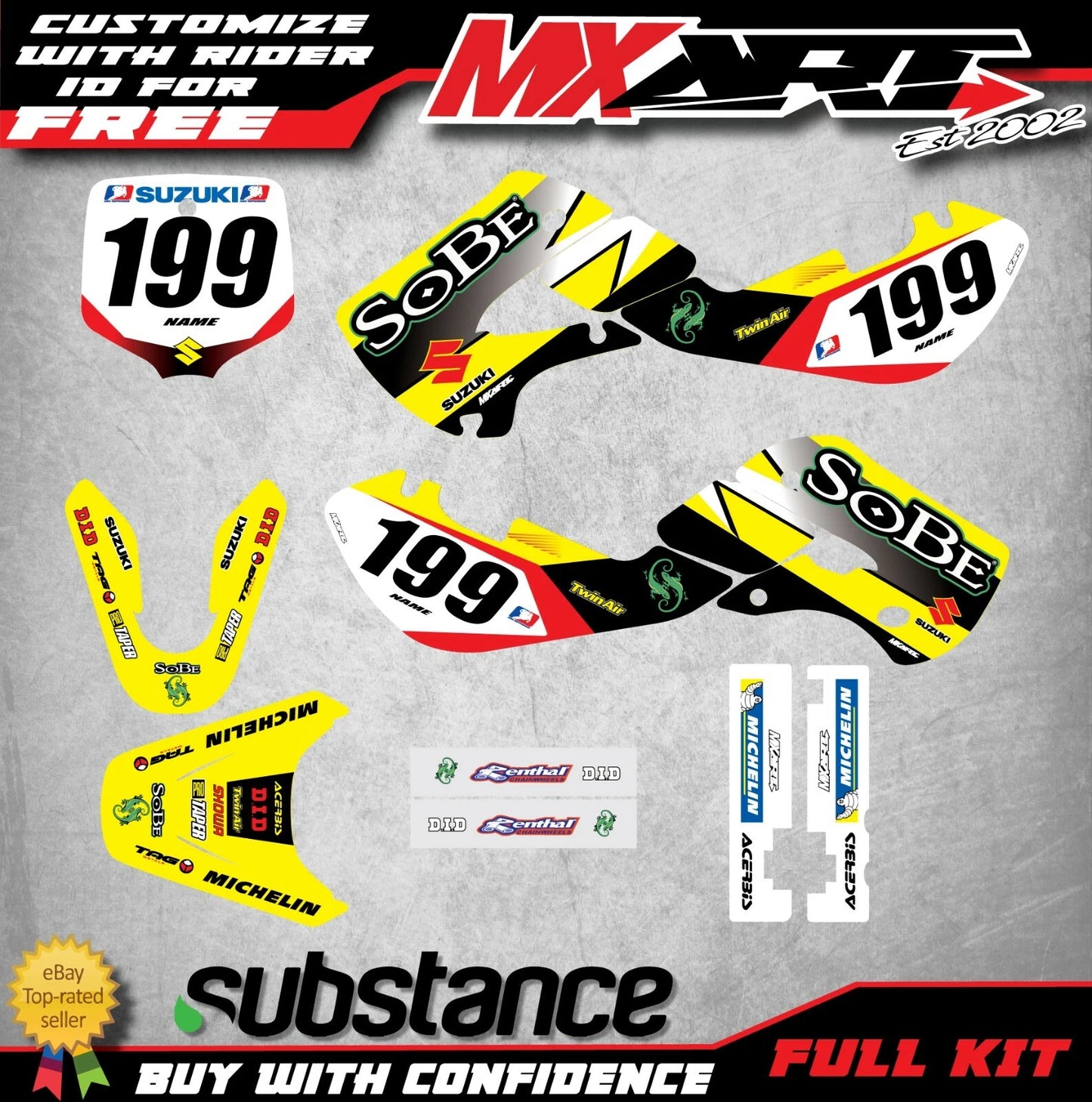 Custom Graphics Kit SOBE Style for Suzuki DRZ 110 (2000-2019) Decals