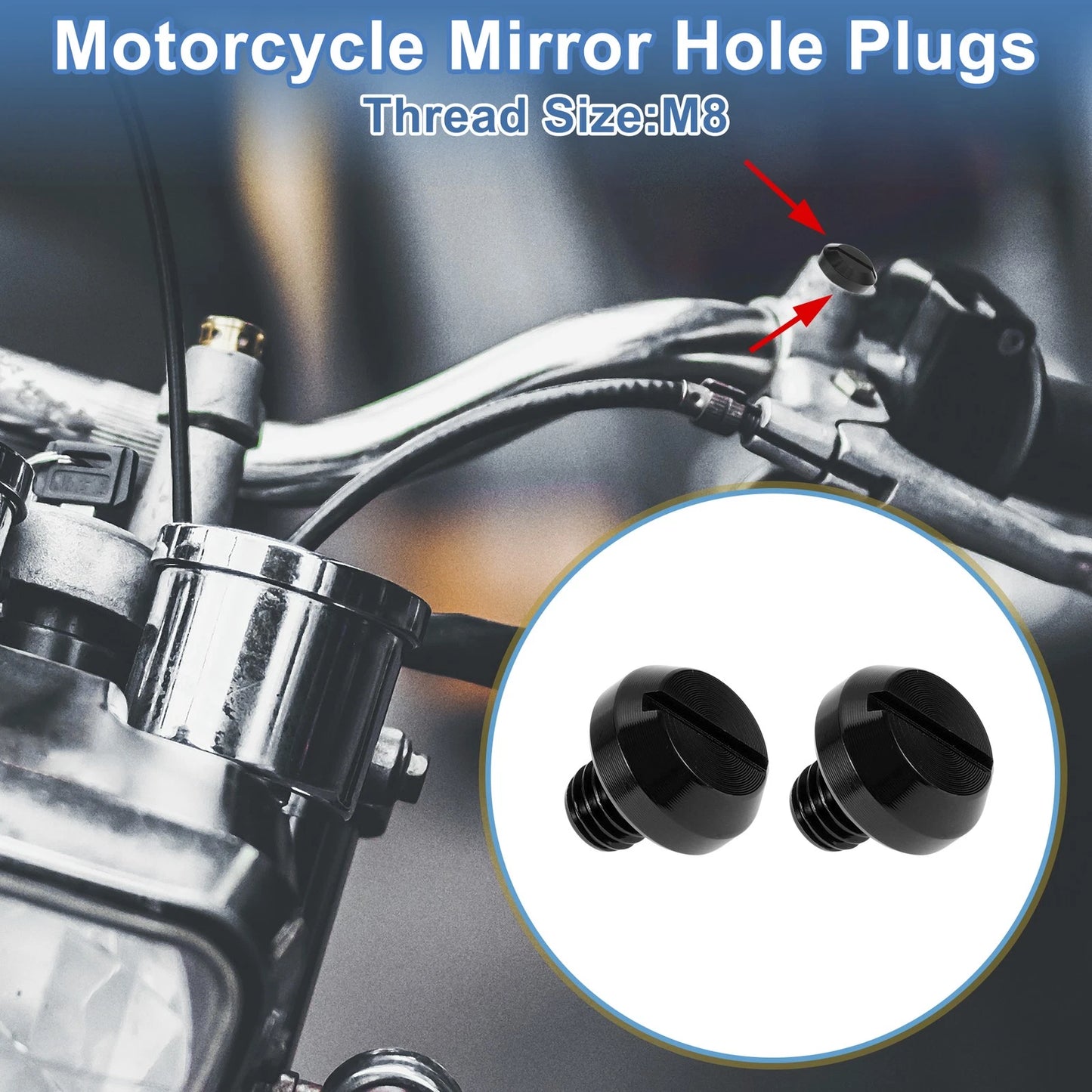 Mirror Hole Plugs Left Hand M8x1.25 2x Motorcycle Screws Black for Motorcycle