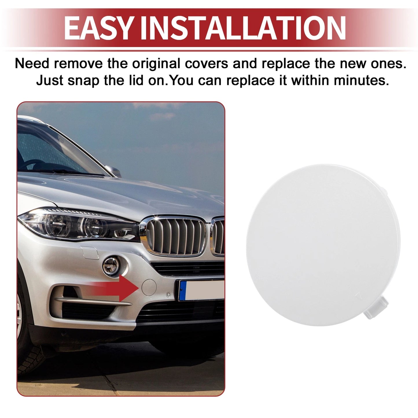 Front Car Bumper Tow Hook Cover for BMW X5 F15 (2014-2018) - White 1 x Cover
