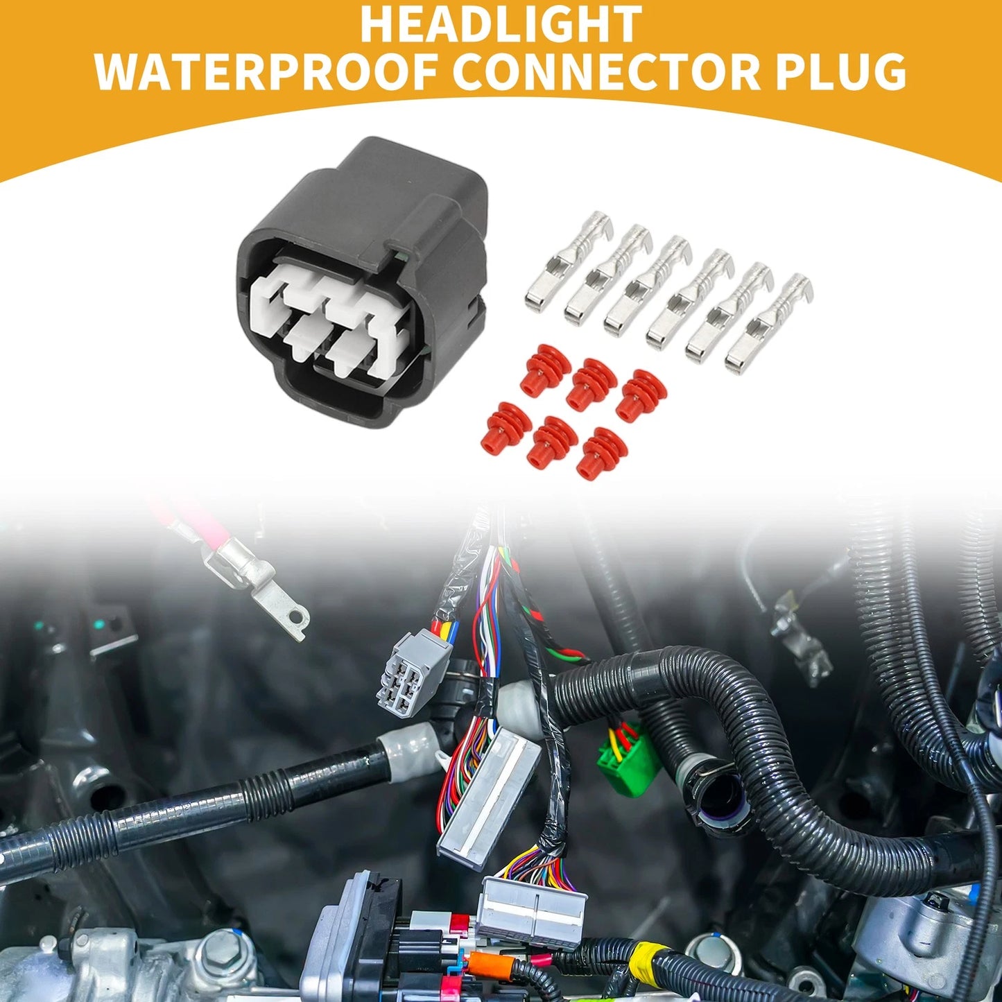 6 Pin Headlight Waterproof Connector Plug 1 Set Dark Gray 2.2mm for Toyota