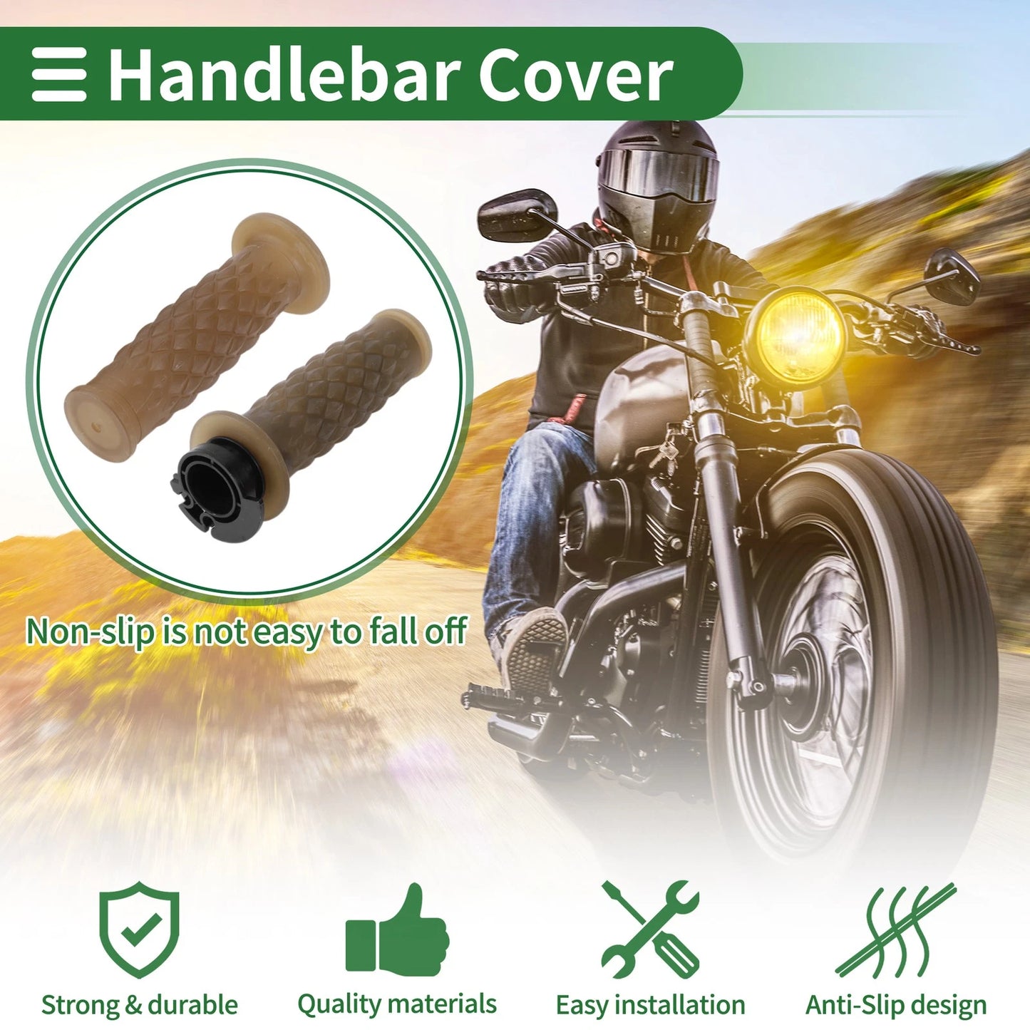 7/8" 22mm Hand Grips TPU Khaki for Motorcycle