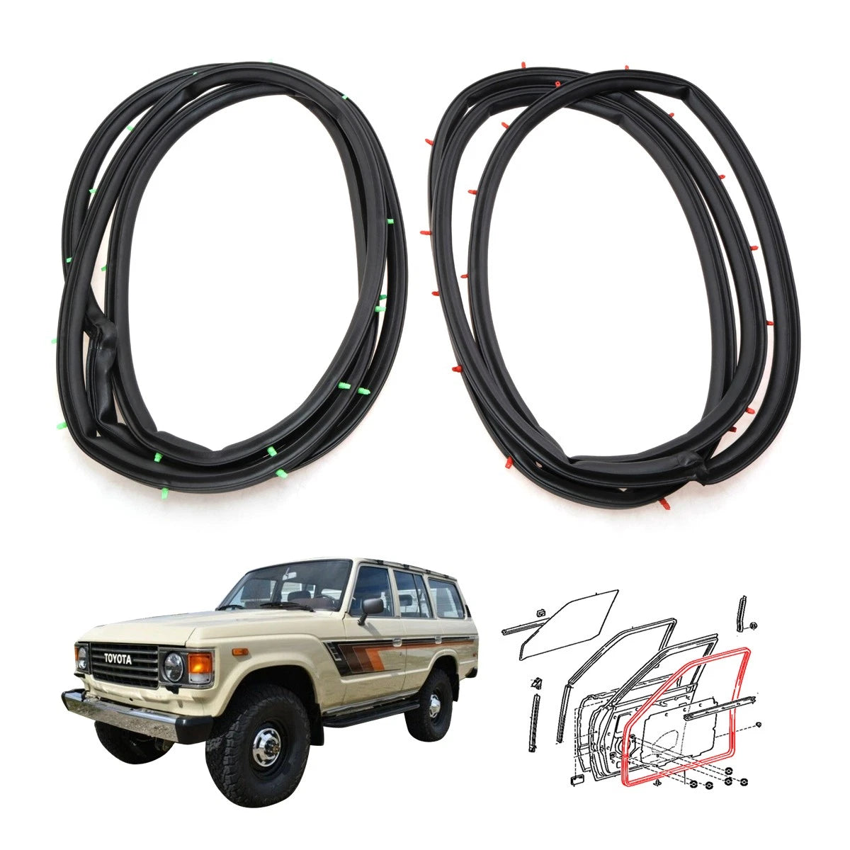 Front Door Weatherstrip Set for Toyota Land Cruiser BJ60 FJ61 FJ62 HJ60 1980-1990