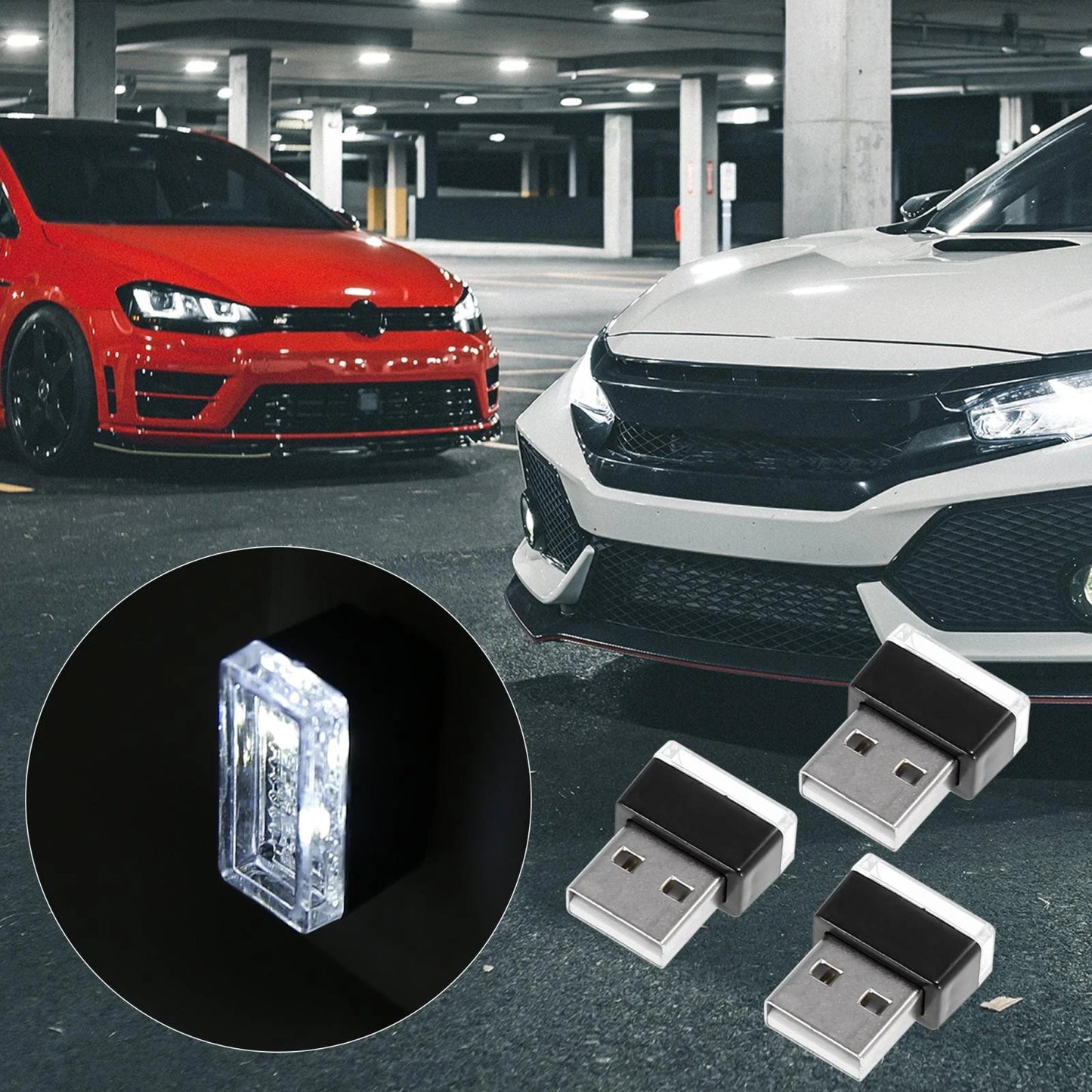 3 x Mini USB LED Lights for Universal Car Interior Atmosphere Lamp