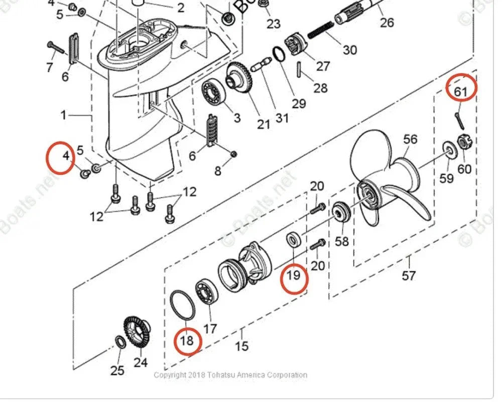 Lower Unit Seal Kit for Tohatsu MFS25A/MFS30B Outboard