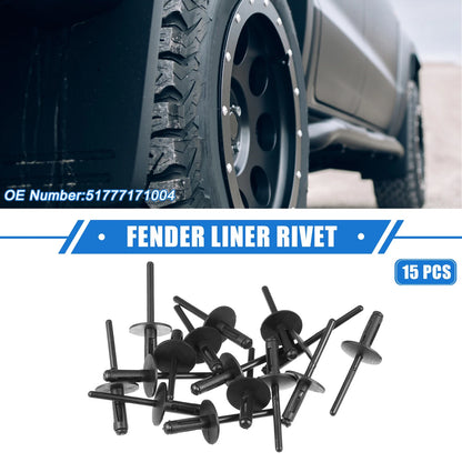15 Pcs Fender Liner Rivets for BMW X1 (2013-2023) Durable Plastic Black
