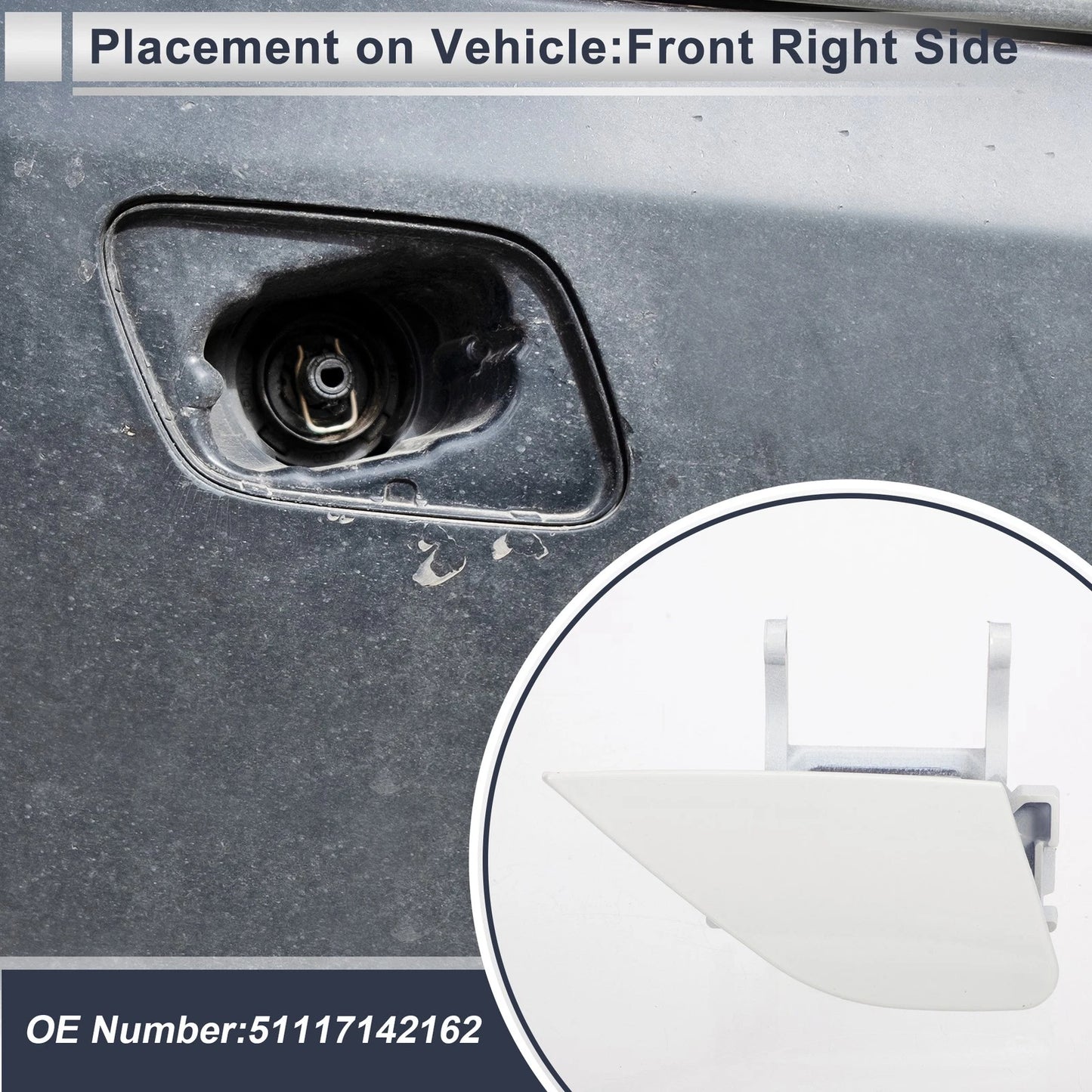 Front Right Bumper Headlight Washer Nozzle Cover Cap for BMW 750i White