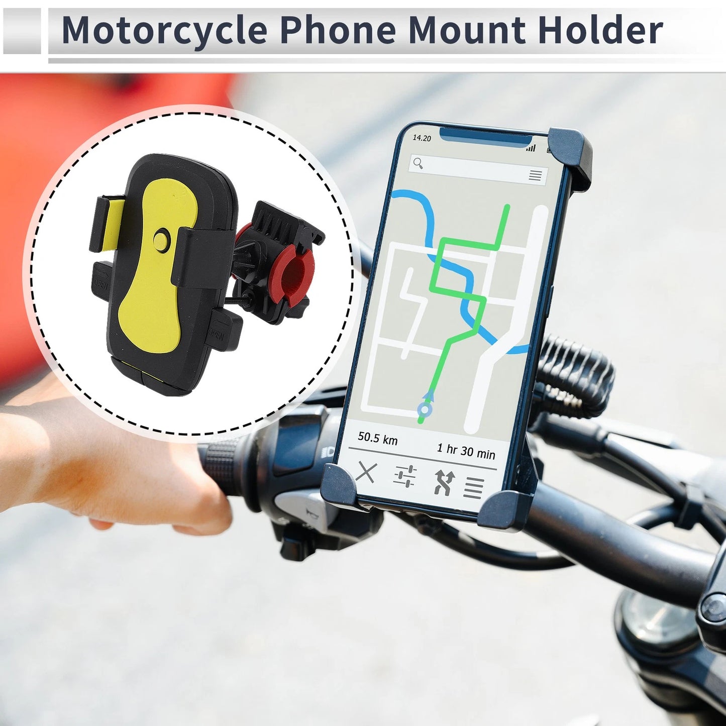Motorcycle Phone Mount Holder 4.7-7.2 Phones Black Yellow for Motorcycle