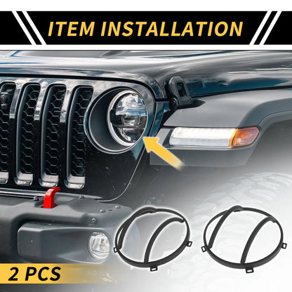 Headlight Round Grill Guard Covers for Jeep Wrangler (2007-2017) Black