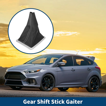 Car Gear Shift Stick Gaiter Black White Leather for Ford Focus (2004-2012)