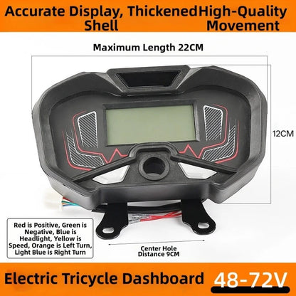 LCD Voltage Meter and Speedometer 48V 60V 72V for Electric Tricycle Front Mount