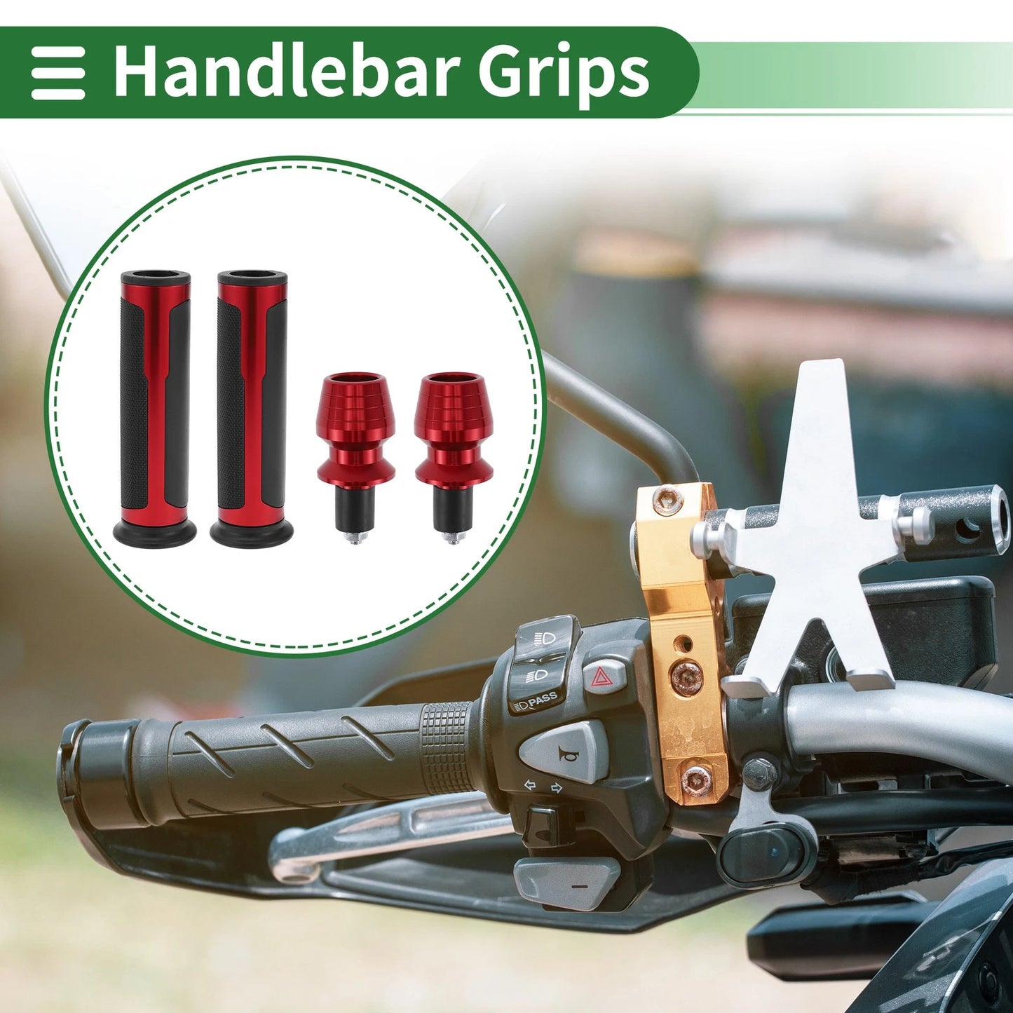7/8" 22mm / 1 Set / Hand Grips Rubber Red for Universal Motorcycle