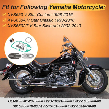 Clutch Friction and Steel Plates Gasket for Yamaha XVS650 VStar 650(1998–2016)