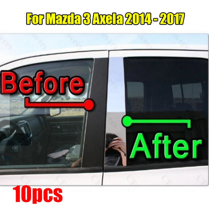 10 x Chrome Pillar Trim Door Cover Mirrored Post for Mazda 3 Axela (2014–2017)
