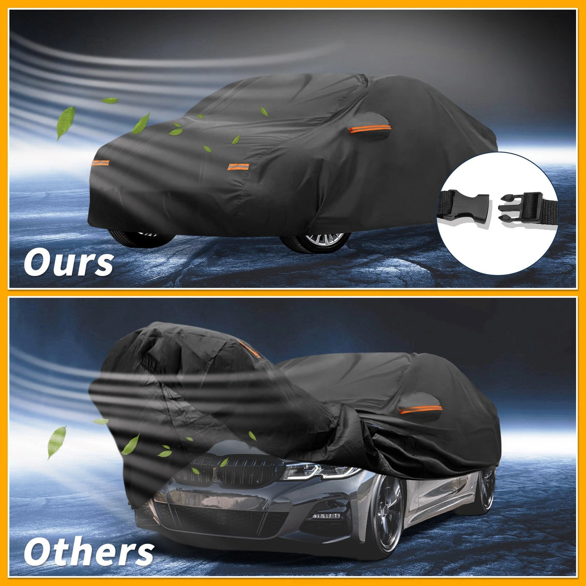Waterproof Car Cover for BMW 3 Series 2016-2024 Black 210D-PU