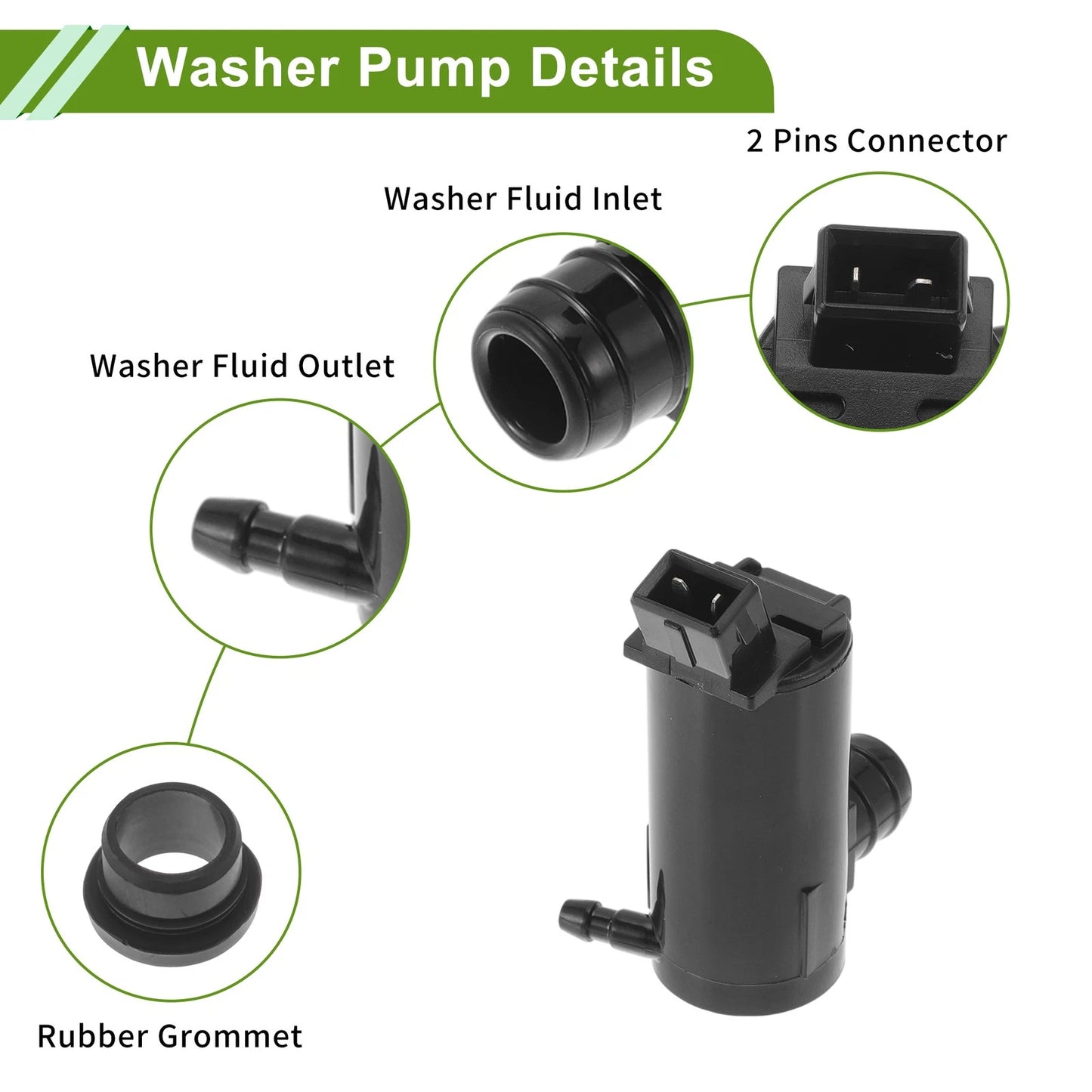 Windshield Washer Pump w/Grommet for Ford (1986-1995)