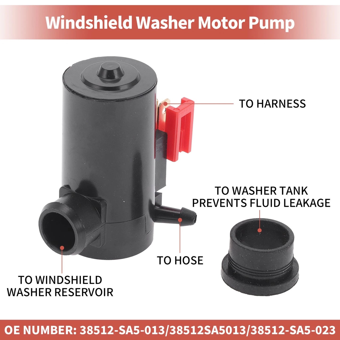 Windshield Washer Pump w Grommet for Honda CR-V
