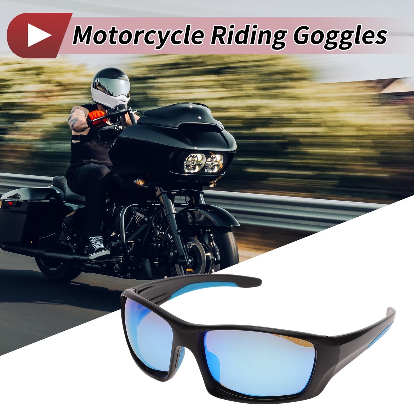 Motorcycle Goggles Blue Lens Black Frame Tri-acetel Cellulose for Motorcycle