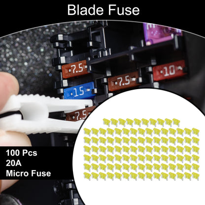 100 Pcs Micro Fuse 20A Blade Fuse for Car Boat Truck RV Motorcycle
