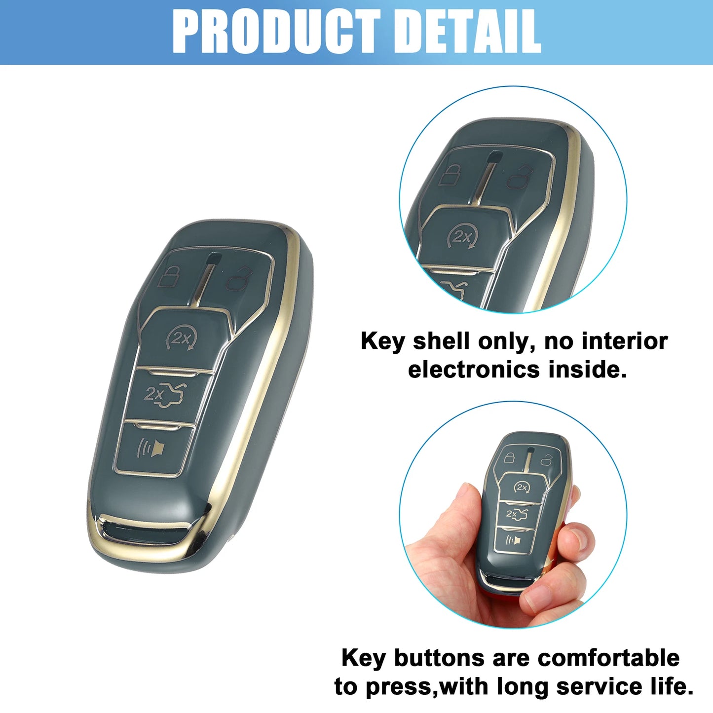 TPU Remote Key Fob Case Cover 5 Button for Ford Fusion F150 Mustang (2013-2020)