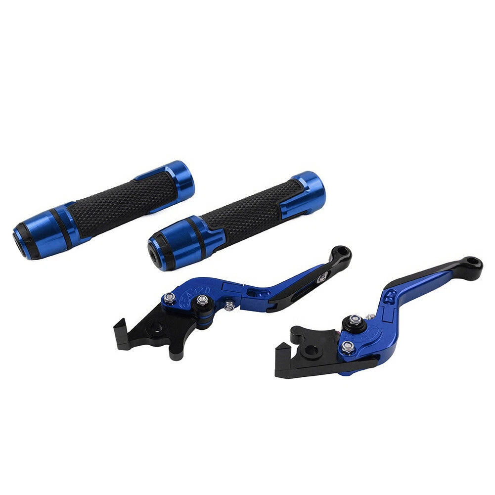 Blue Extendable Brake Clutch Levers & Handlebar Grips for Suzuki GSXS125