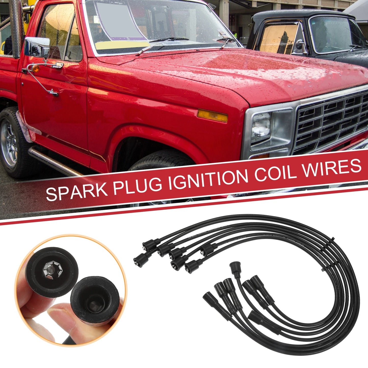 7 x Spark Plug Wire Ignition Coil Cables for Ford E-350 Econoline (1975-1976)