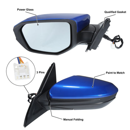 3 Pin Left Side Door Mirror Assembly Blue for Honda Civic (2016-2021)