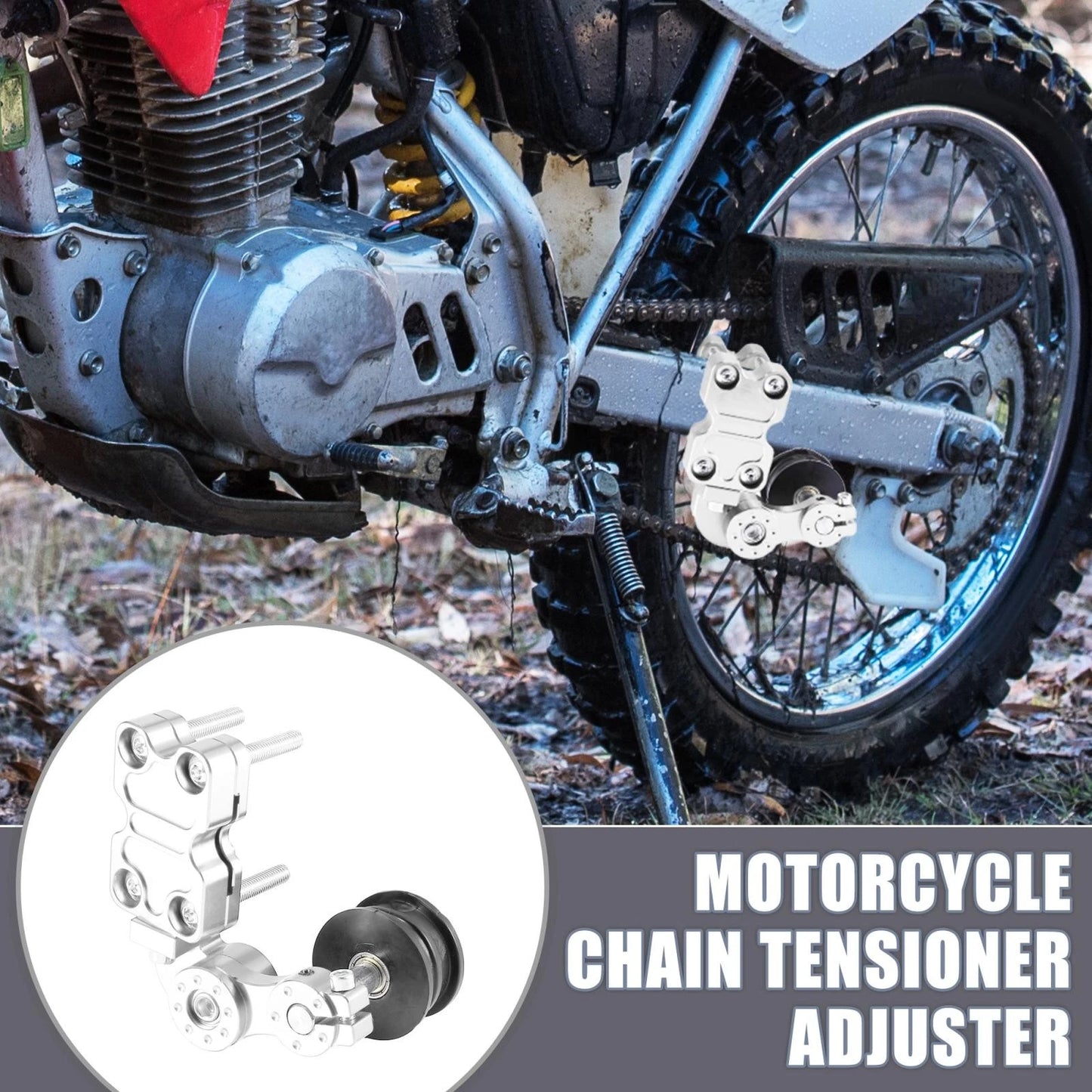Silver Tone Aluminum Alloy Chain Tensioner Automatic Adjuster for Motorcycle