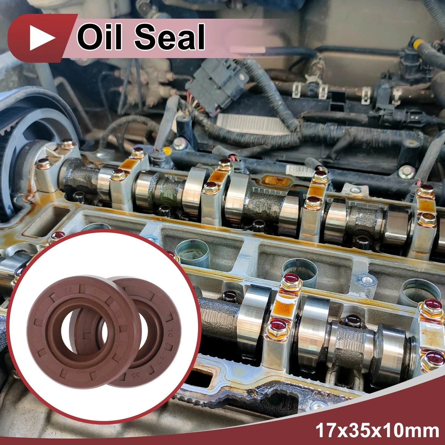 Oil Seal 17x35x10mm 2 x Seal Ring FKM Rubber Brown for Make Model