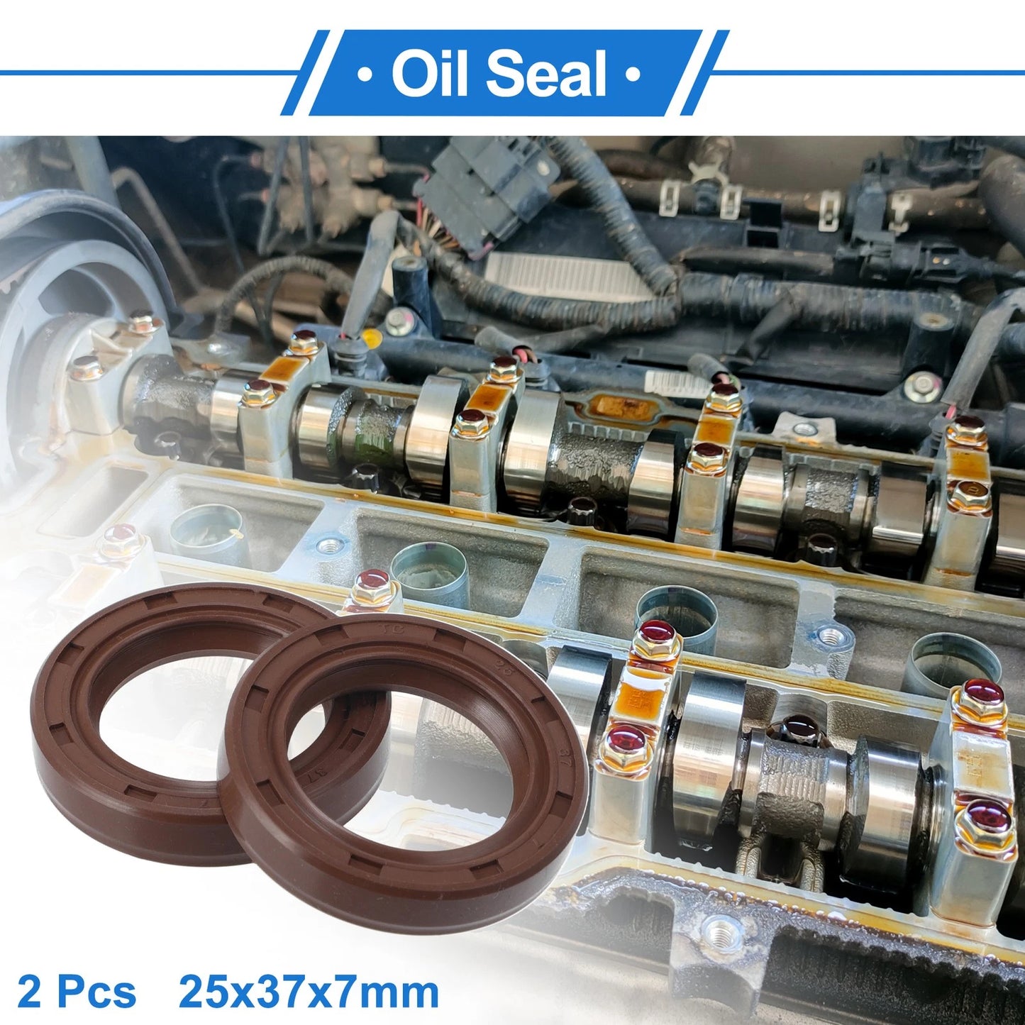 Oil Seal 25x37x7mm FKM Rubber Brown 2 x Pcs